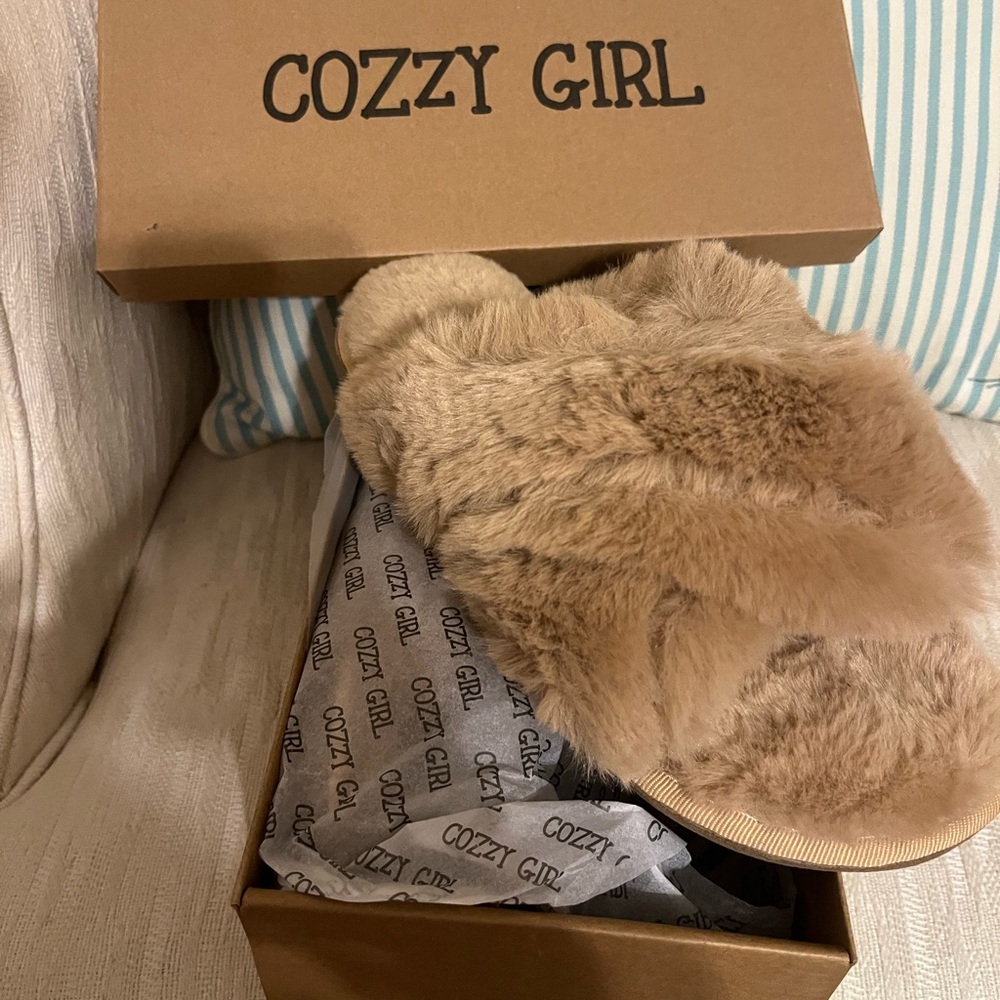 Size a taupe fuzzy slippers